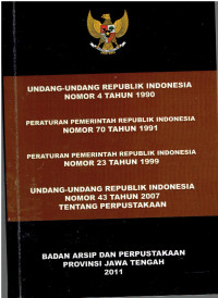 Undang-Undang Republik Indonesia Nomor 4 Tahun 1990 , Peraturan Pemerintah Republik Indonesia Nomor 70 Tahun 1991 , Peraturan Pemerintah Republik Indonesia Nomor 23 Tahuh 1999 , Undang-Undang Republik Indonesia Nomor 43 Tahun 2007 Tentang Perpustakaan